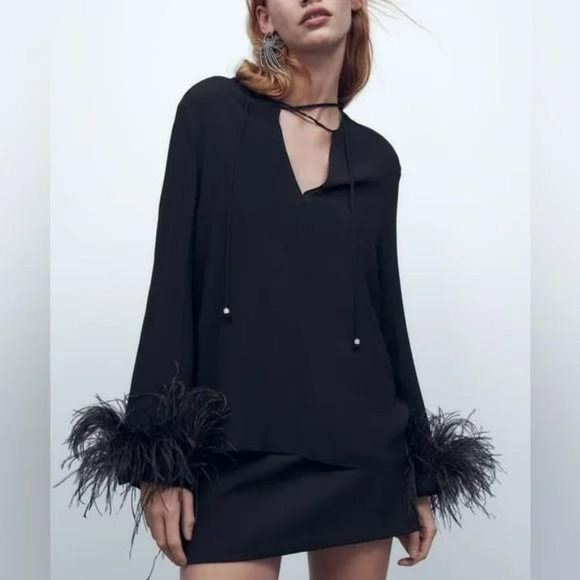 ZARA TOP WITH FEATHERS - Picture 4 of 8